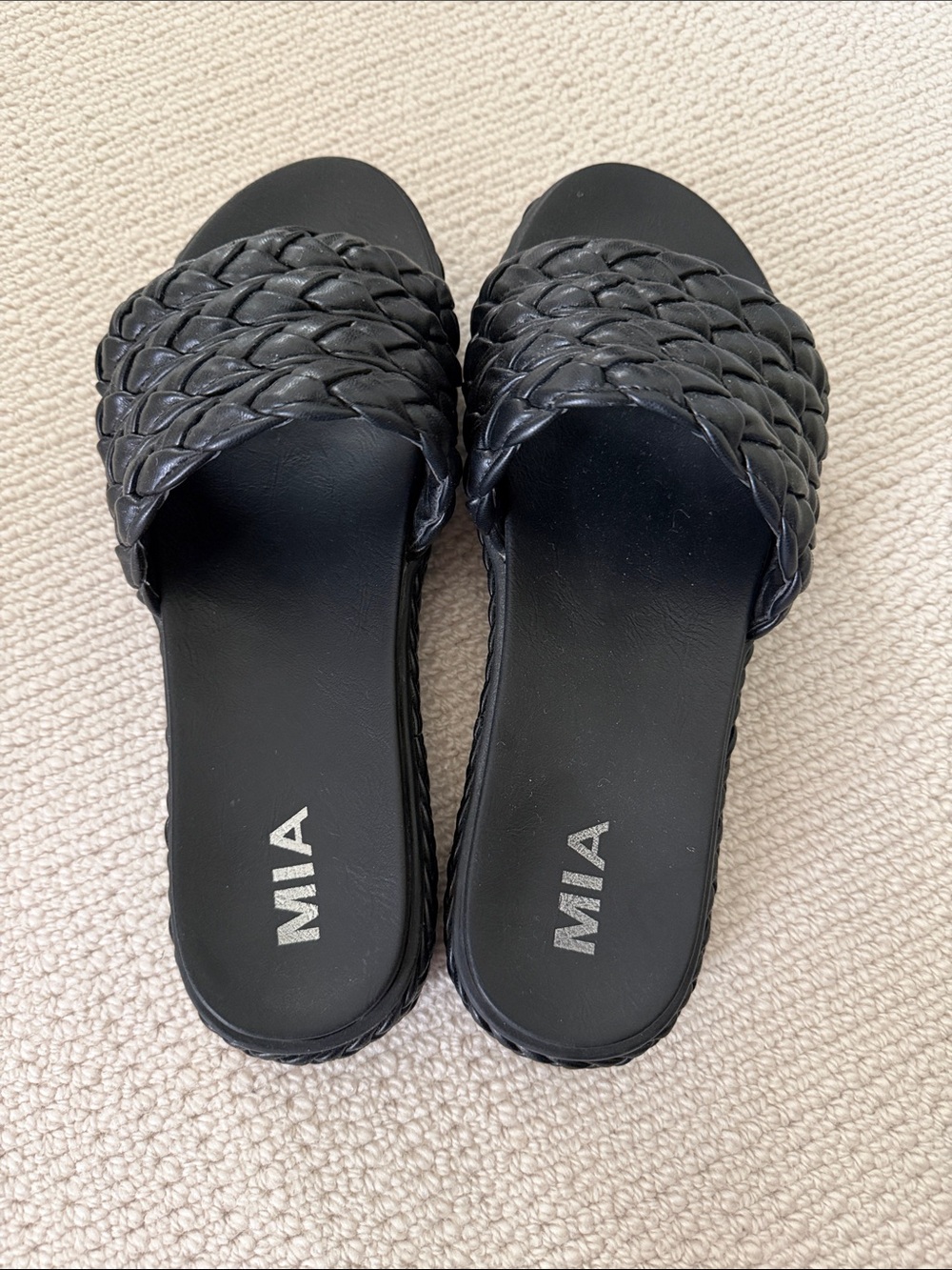 MIA Black Braided Slide Rubber Mules Size 8 1/2